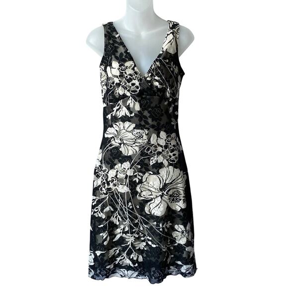 VTG My Michelle Babydoll Floral Dress M Black White Mesh Overlay Whimsigoth‎ USA - Picture 1 of 10